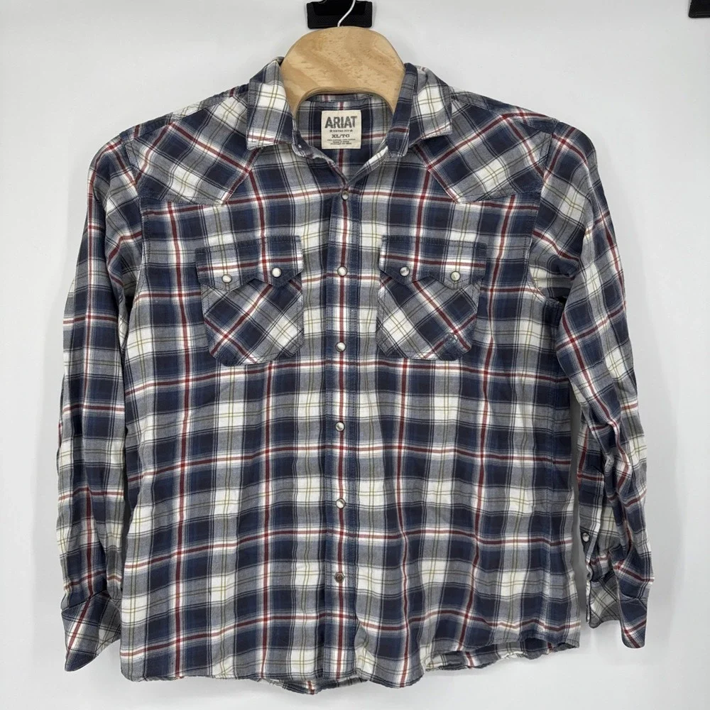 Ariat Retro Fit Western Rodeo Pearl Snap Mens XL Plaid Long Sleeve Cowboy Riding